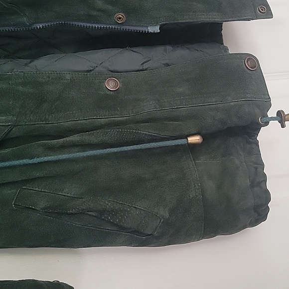 Green leather Adventure Bound grn lthr coat w/detachable hood, exclnt condition - Picture 9 of 16